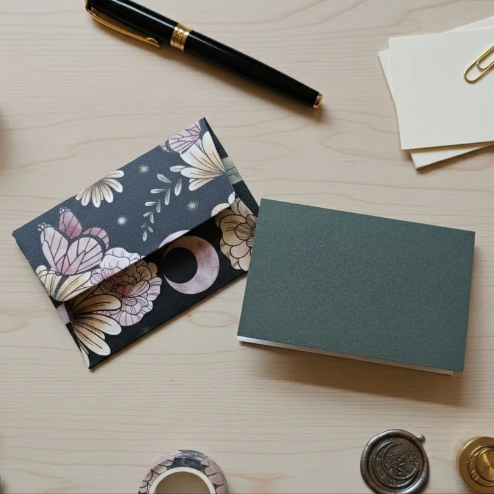 |FREE W/PURCHASE| 8-Pack Mini Envelopes & Cards Floral Moon & Forest Green Set